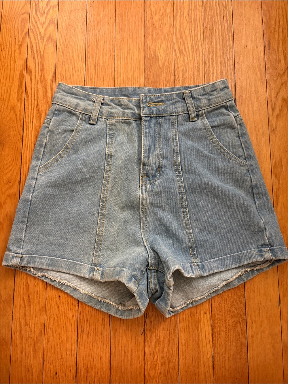 YesStyle Light Blue High-Waist Denim Shorts
